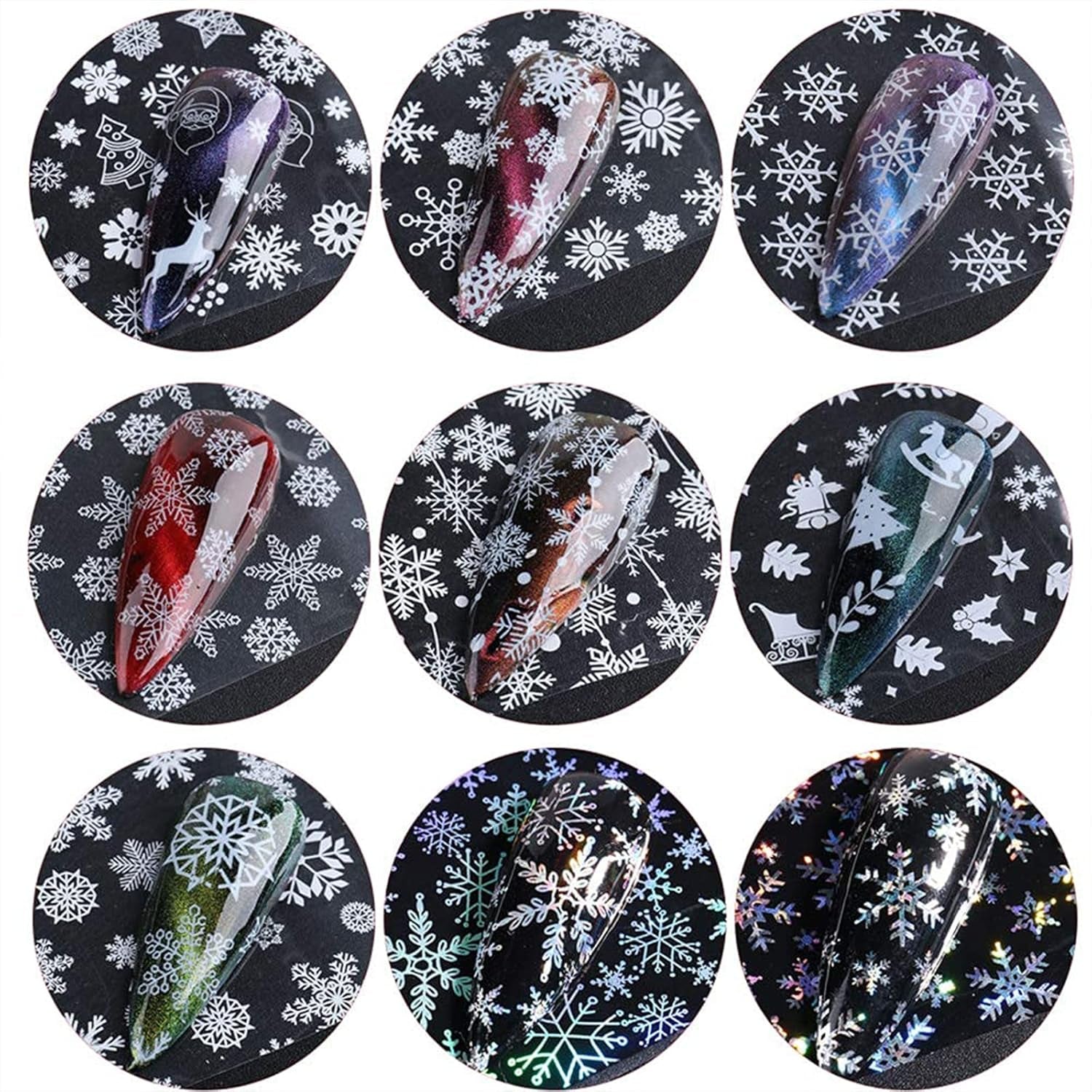 Snowflake Nail Foil Transfer Stickers Christmas, 10 Sheets Nail Art Supplies Nail Foil Transfers Decals Laser White Snowflakes Xmas Tree Elk Star Nails Foils Design Manicure Tips Decoration (Black White)