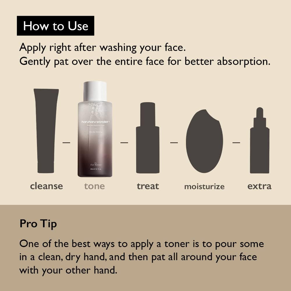 Wonder, Black Rice Hyaluronic Toner, 10.1 Fl Oz, Deep Hydration, Glass Skin, Korean Skincare, Vegan, Cruelty-Free