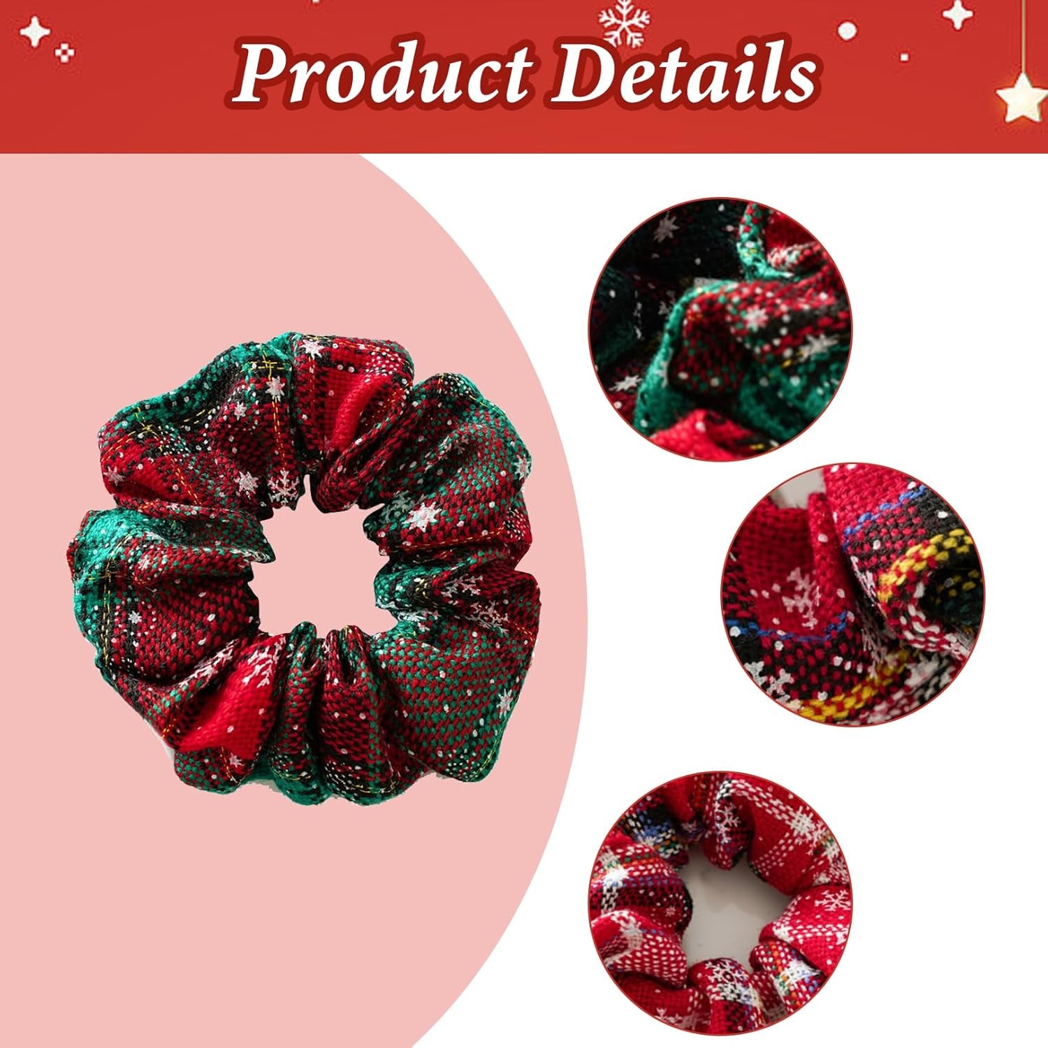 5Pcs Christmas Scrunchies Hair Accessories, Red Green Plaid Scrunchies Snowflake Hair Ties Ponytail Holders Elastic Hair Bands Chrismtas Party Dance Gym Hair Accessories for Women Girls