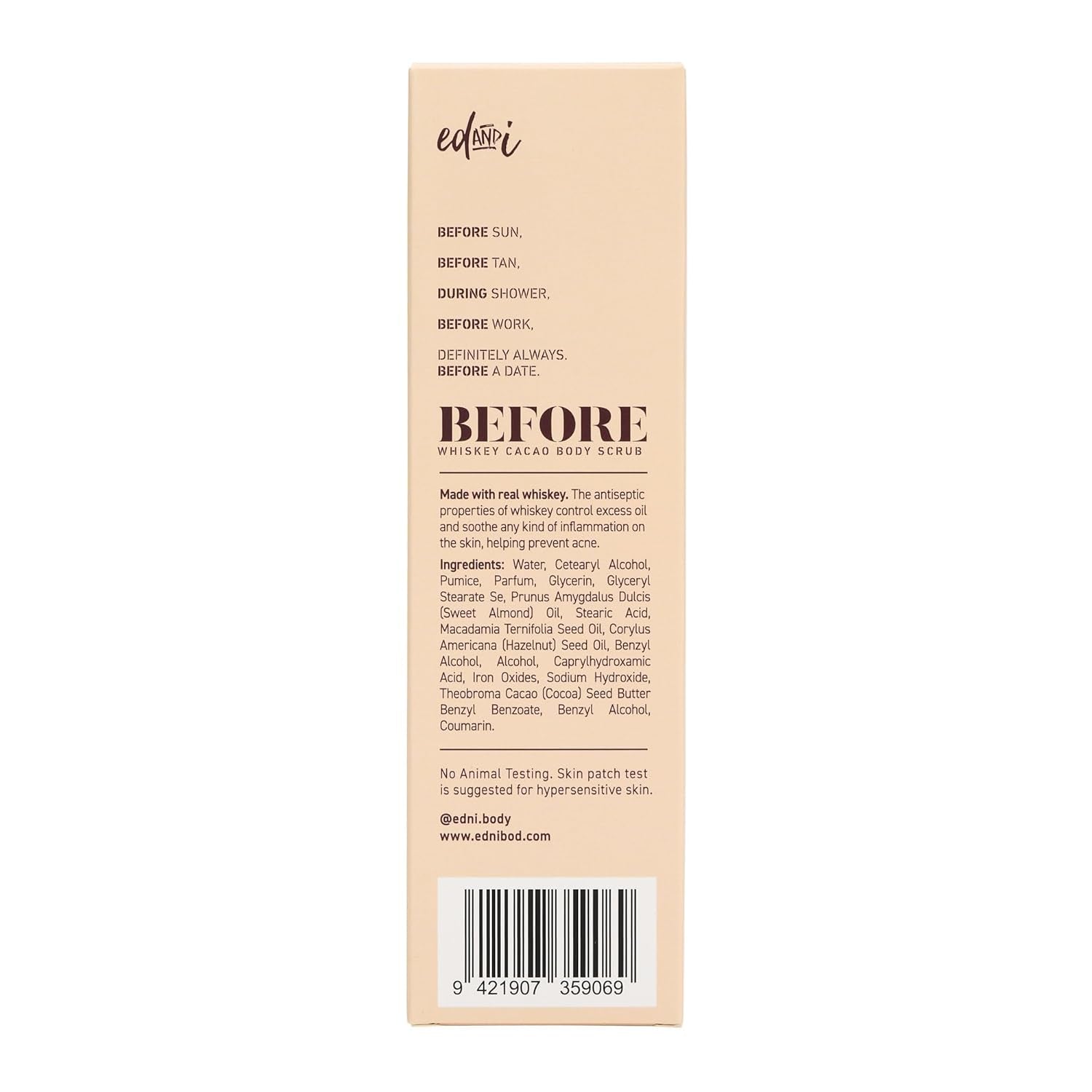 BEFORE Whiskey Cacao Dry Body Scrub, Gentle, Softens, Smooths, Moisturizing, Exfoliating, Removes Dead Skin, 5.07 Oz