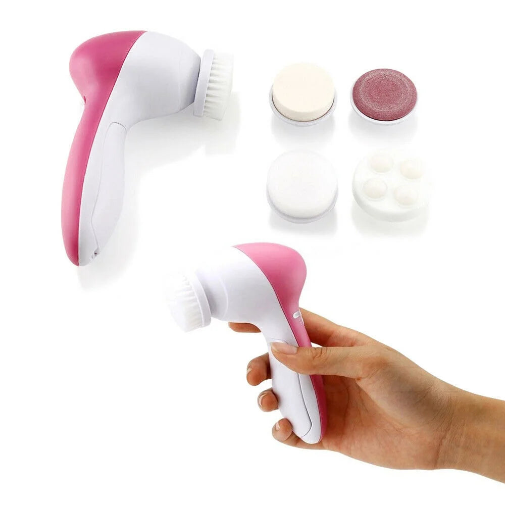 5 in 1 Multifunction Electric Electronic Beauty Deep Clean Face Skin Facial Cleaner Cleansing Cleanser Care Spin Brush and Massager Scrubber Exfoliator Machine Cleaning System