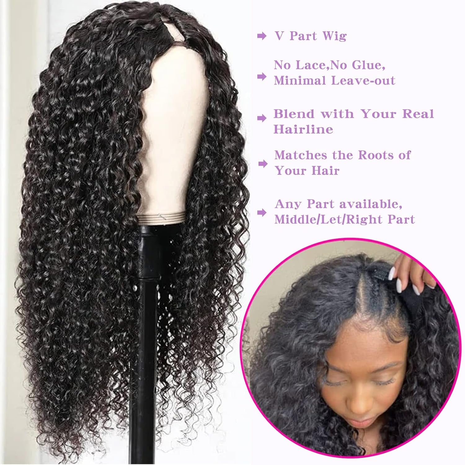 V Part Wig Human Hair No Leave Out Thin Part Wig Glueless Wigs Human Hair Pre Plucked Upgrade U Part Human Hair Wig Beginner Friendly No Sew in No Glue 150% Density 16 Inch