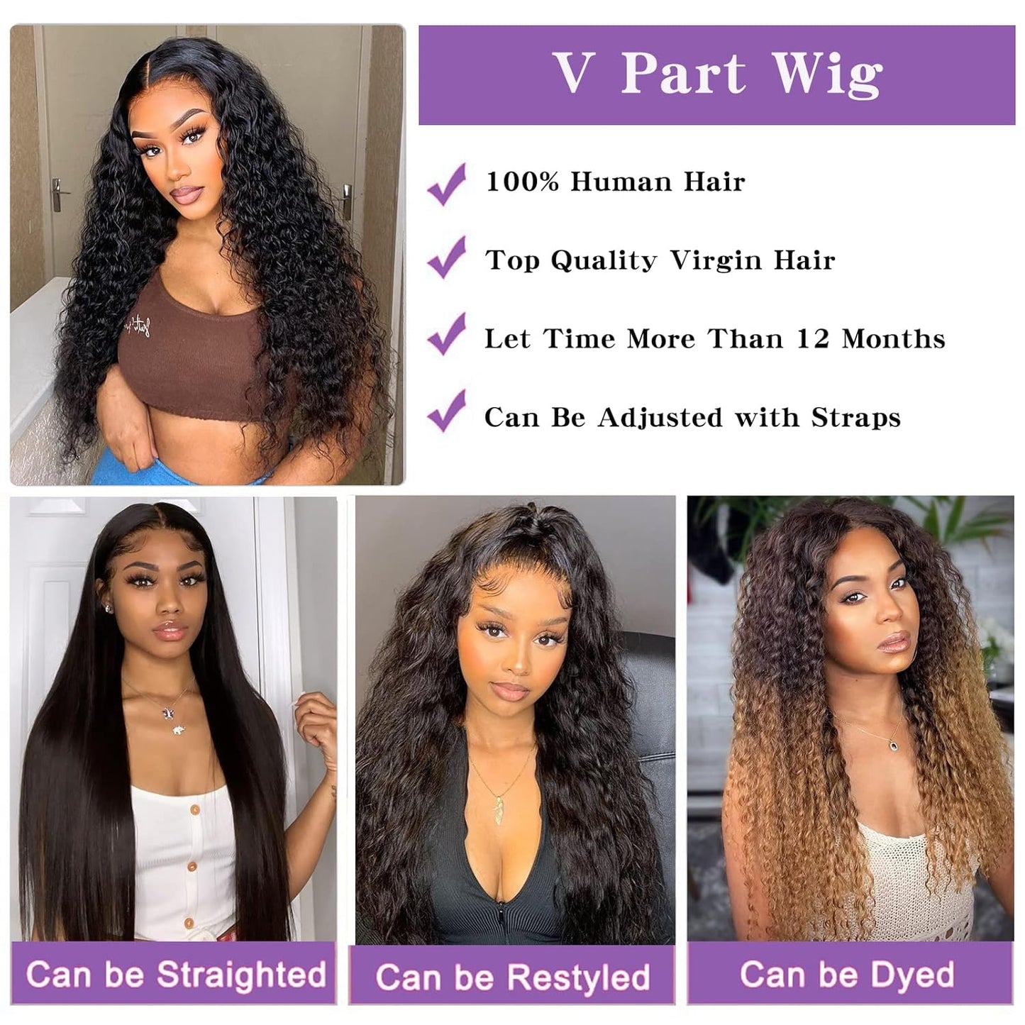 V Part Wig Human Hair No Leave Out Thin Part Wig Glueless Wigs Human Hair Pre Plucked Upgrade U Part Human Hair Wig Beginner Friendly No Sew in No Glue 150% Density 16 Inch