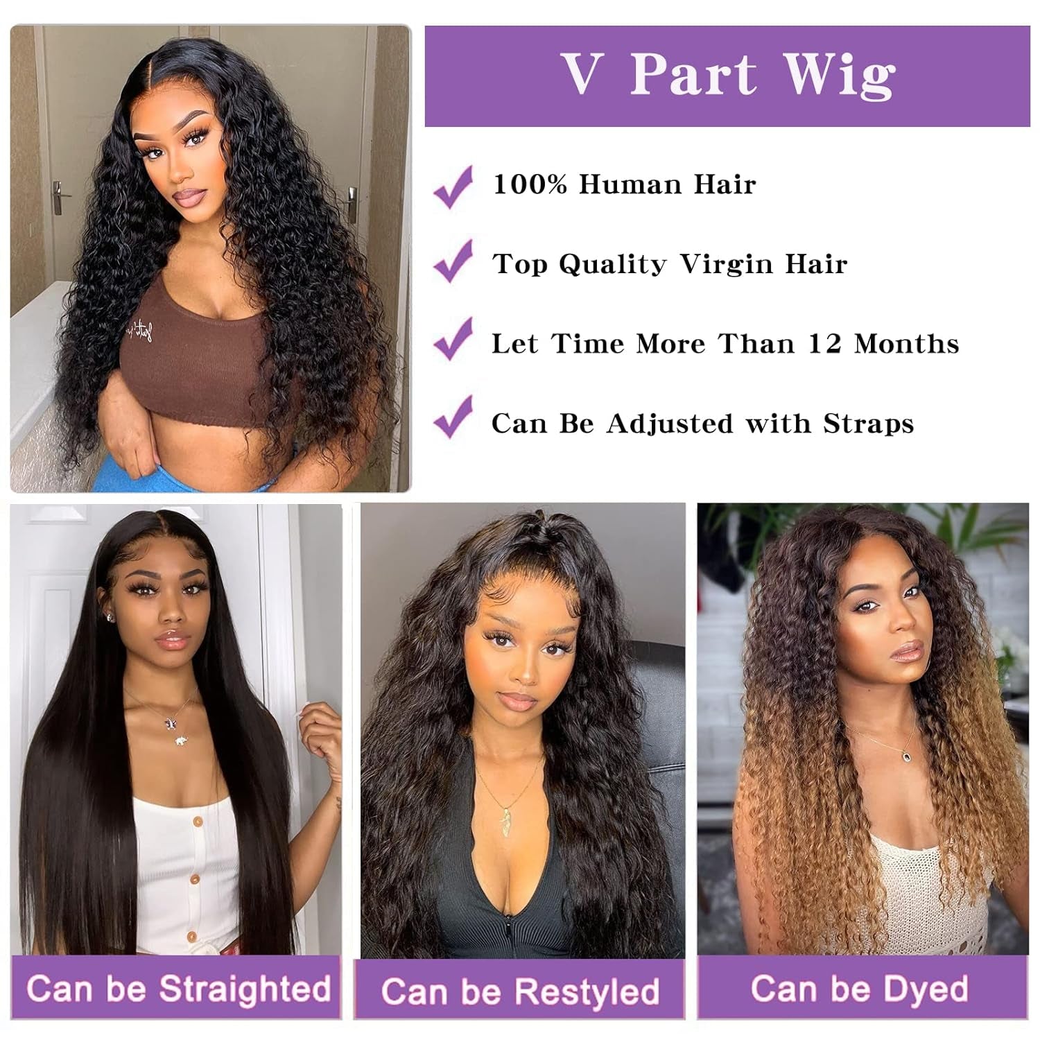 V Part Wig Human Hair No Leave Out Thin Part Wig Glueless Wigs Human Hair Pre Plucked Upgrade U Part Human Hair Wig Beginner Friendly No Sew in No Glue 150% Density 16 Inch