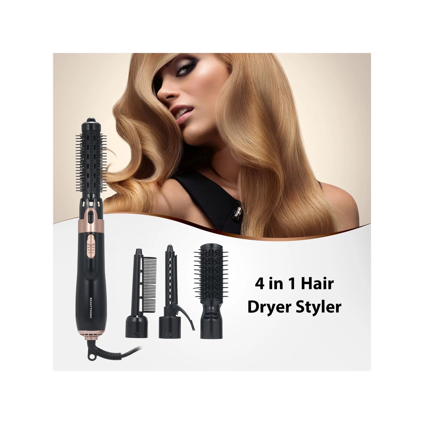 Hair Dryer Brush, 4 in 1 Hot Air Brush for Straightening/Curling/Drying,For Women Hair Dryer Styler and Volumizer Hair Curler Straightener Blow with Comb,Detachable Design for Travel Salon