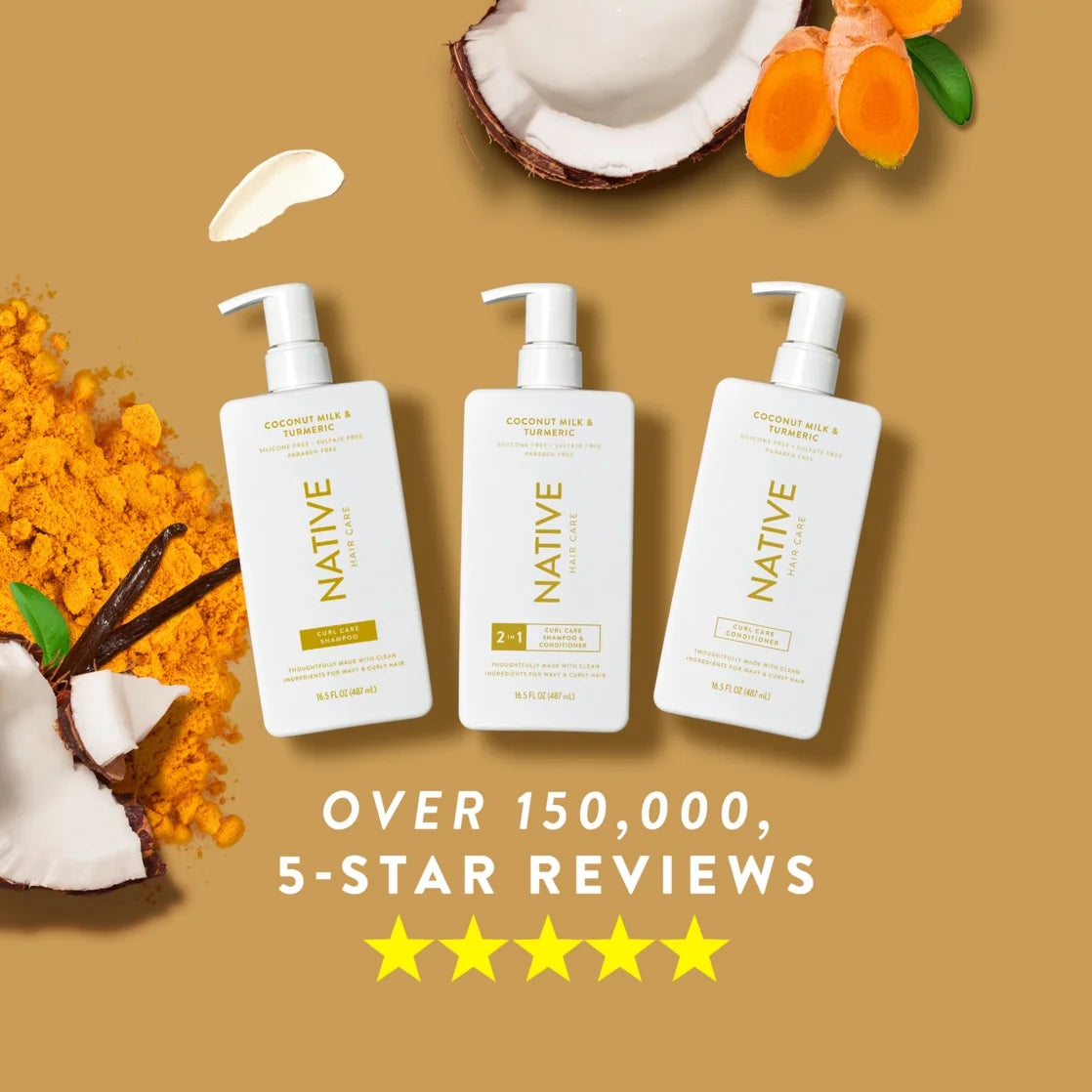 Curls Care 2-In-1 Conditioning Shampoo with Coconut Milk & Turmeric, 16.5 Oz