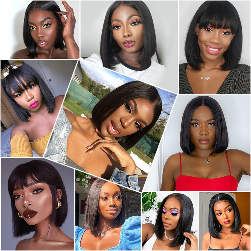 4X4 Bob Closure Wigs Human Hair 180% Density Glueless HD Lace Straight Bob Wigs Pre Plucked Natural Hairline Unprocessed Brazilian Human Hair for Women 14 Inch