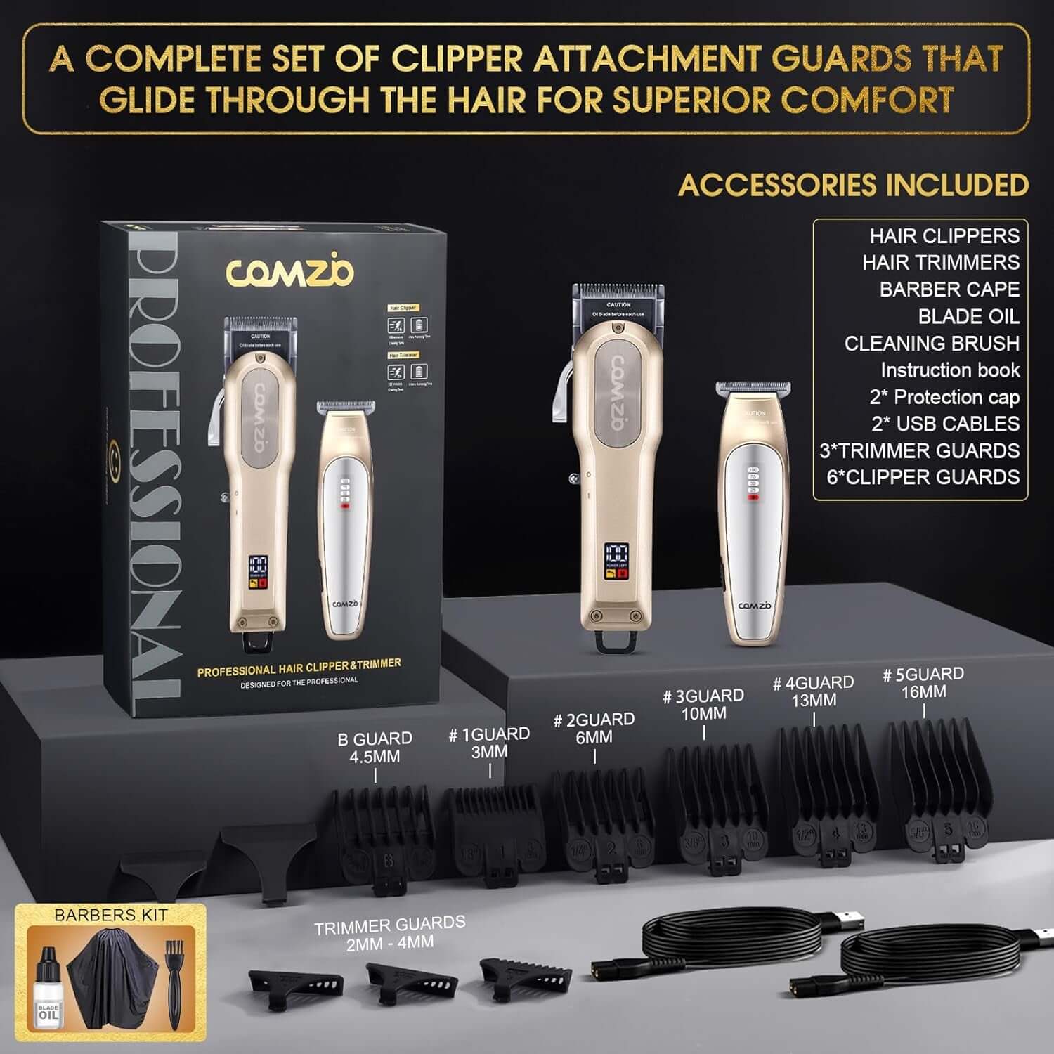Professional Hair Clippers for Men,Professional Barber Clippers and Trimmer Set,Mens Cordless Hair Clippers for Barbers Haircut,Mens Grooming Kit Fade with LED Display 9 Guide Combs,Mens Gifts