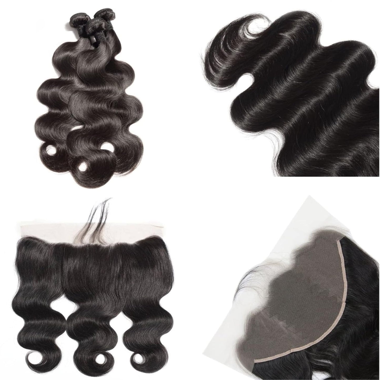 Body Wave Bundles with Frontal (16 18 20 +14 Inch) Human Hair Bundles with Lace Frontal 13X4 Brazilian Virgin Hair 10A Grade Body Wave Human Hair 3 Bundles with Frontal 150% Density Natural Color