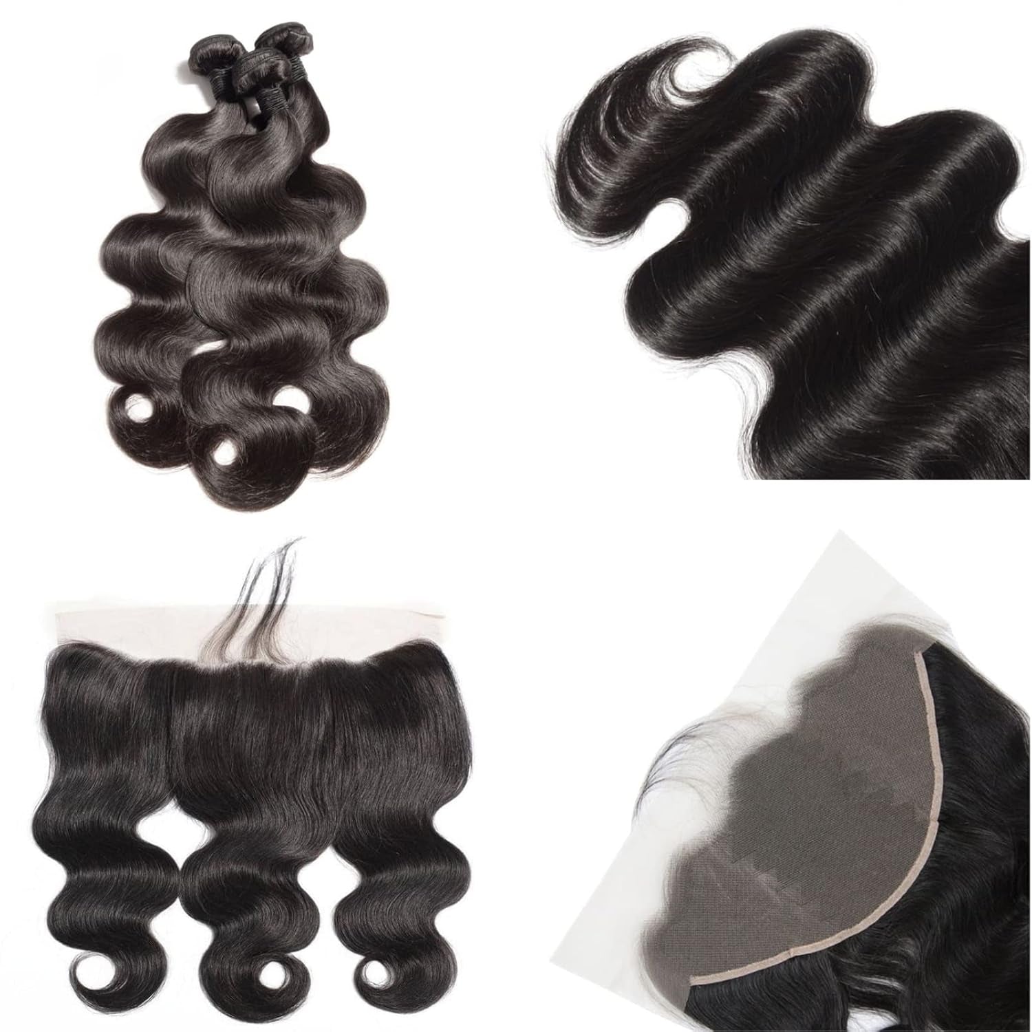 Body Wave Bundles with Frontal (16 18 20 +14 Inch) Human Hair Bundles with Lace Frontal 13X4 Brazilian Virgin Hair 10A Grade Body Wave Human Hair 3 Bundles with Frontal 150% Density Natural Color